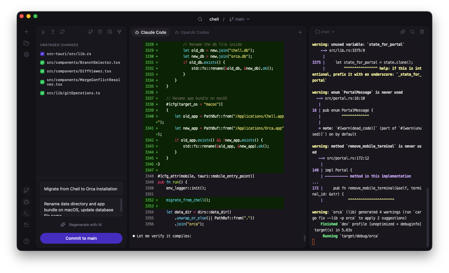 Orca Coding Orca — Git, Terminal, and AI Coding in One